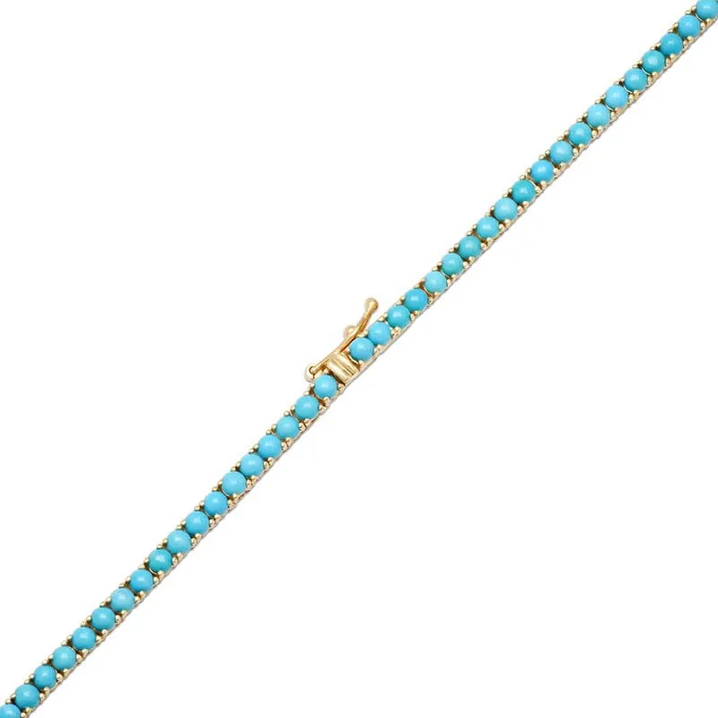 Large 4-Prong Turquoise Tennis Necklace with 5 Illusion Set Diamond Accents