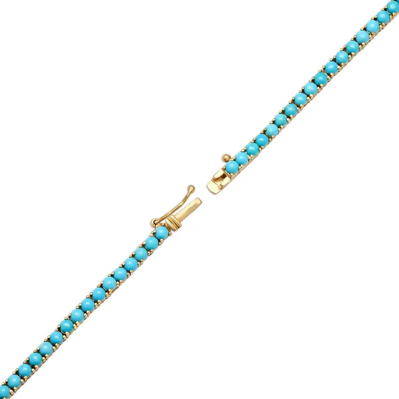 Large 4-Prong Turquoise Tennis Necklace with 5 Illusion Set Diamond Accents