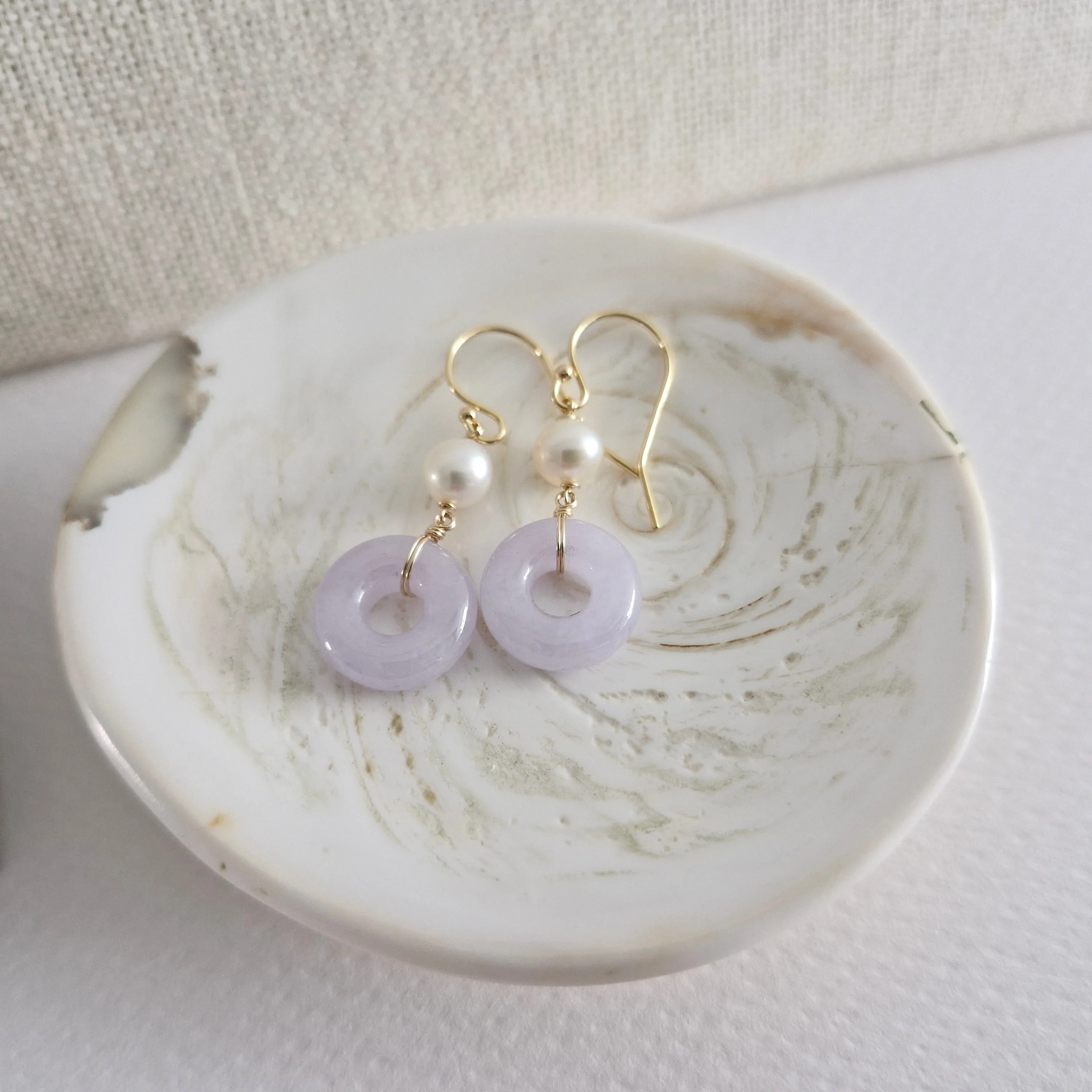 Lavender Jade Donut w/Freshwater Pearl Earrings  | 14k Gold-filled