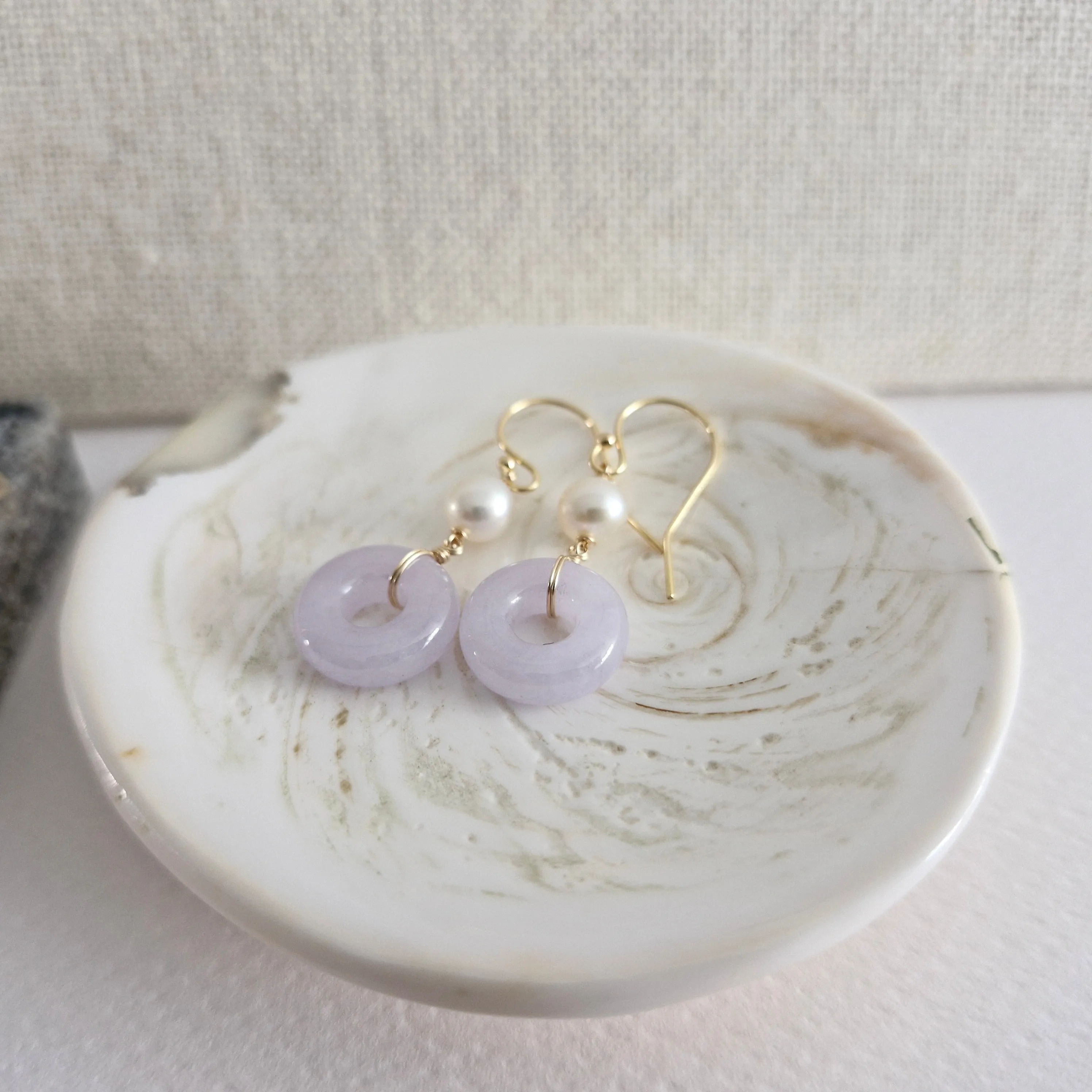 Lavender Jade Donut w/Freshwater Pearl Earrings  | 14k Gold-filled