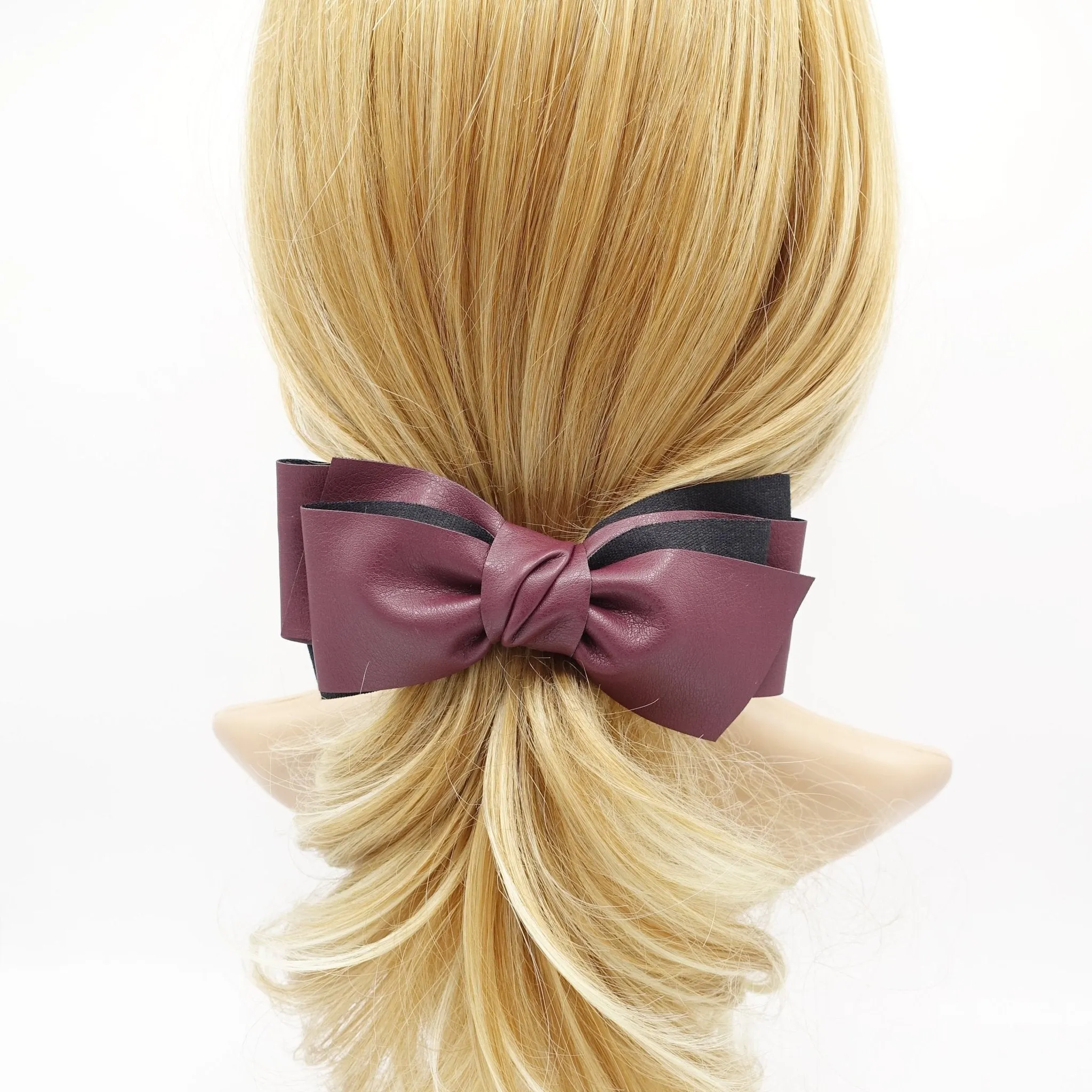 leather hair bow multi layered stylish Fall Winter hair accessory for women