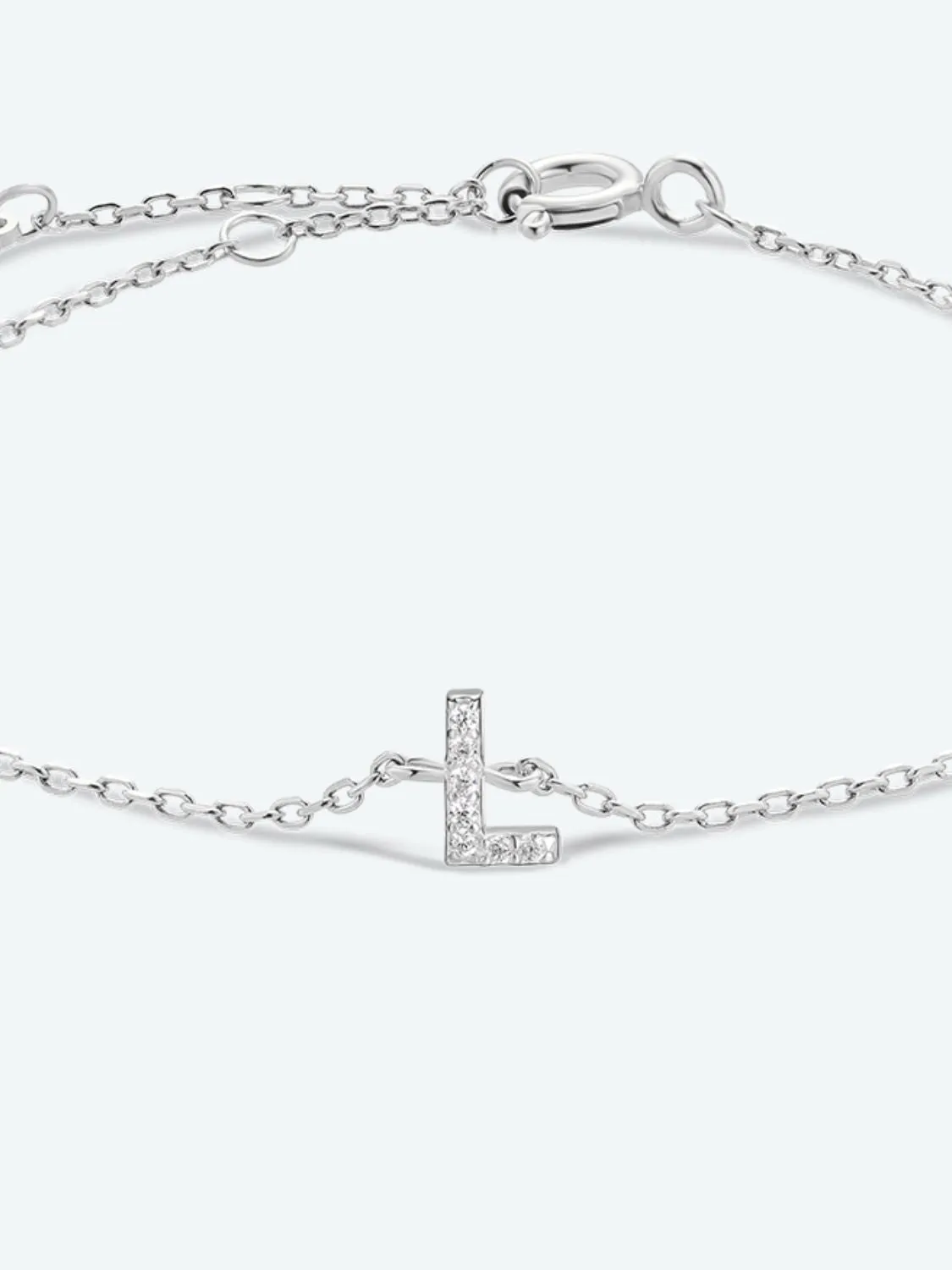 Letter Initial Bracelet, L To P Zircon 925 Sterling Silver Bracelet