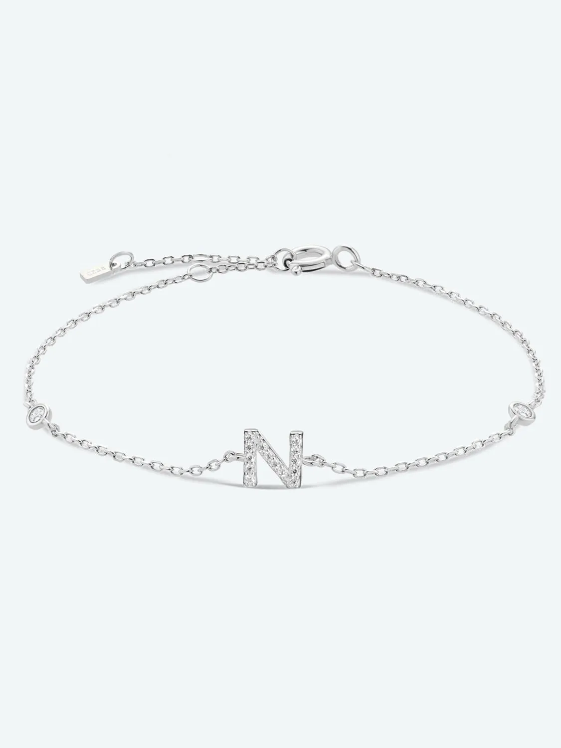 Letter Initial Bracelet, L To P Zircon 925 Sterling Silver Bracelet