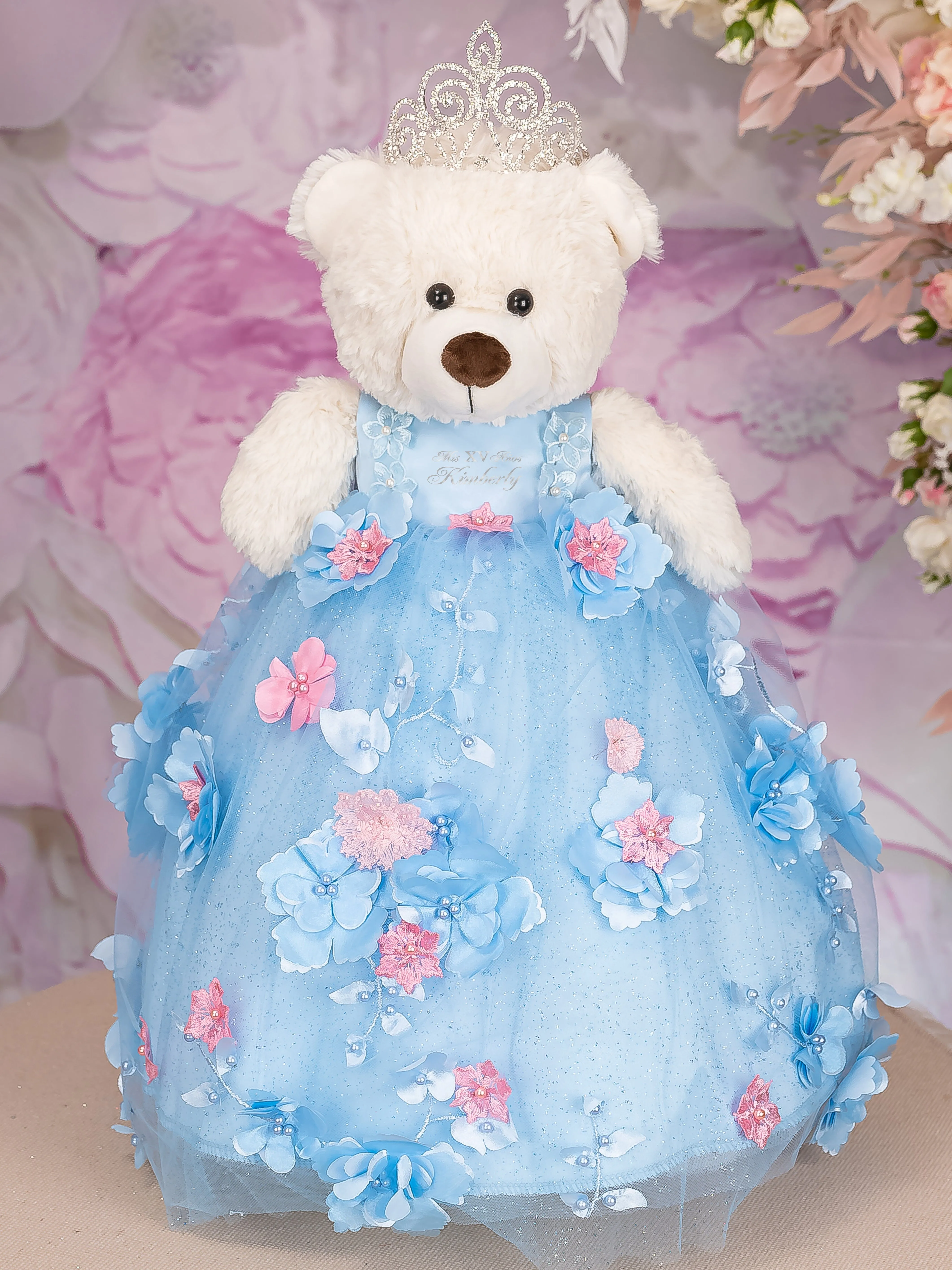 Light Blue with Pink Quinceanera pillows set and teddy bear