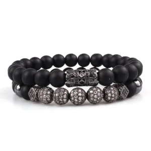 Liuling column hollow tube micro-inlaid zircon ball black matte set bracelet