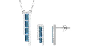 London Blue Topaz Bar Jewelry Set with Diamond