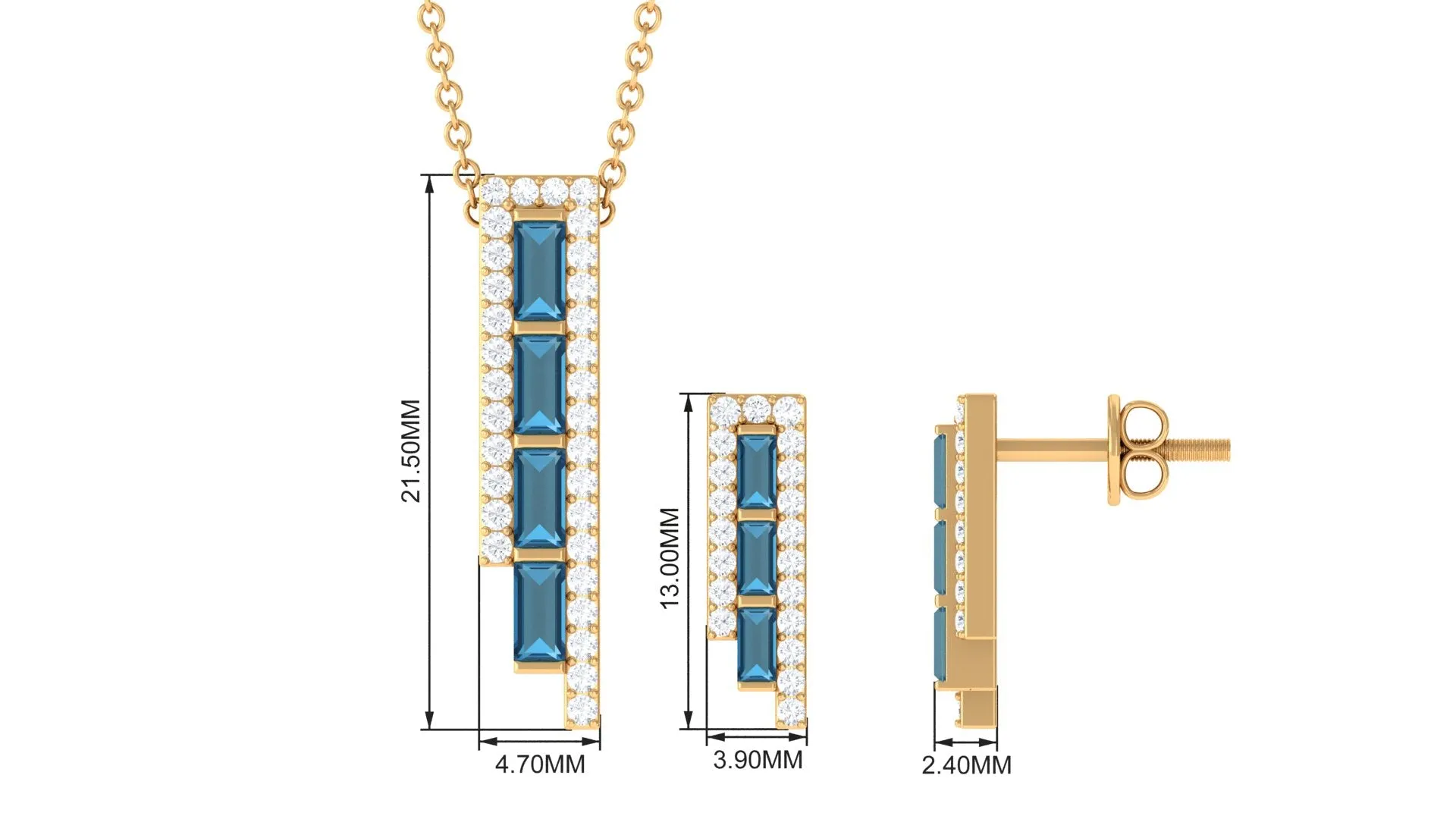 London Blue Topaz Bar Jewelry Set with Diamond