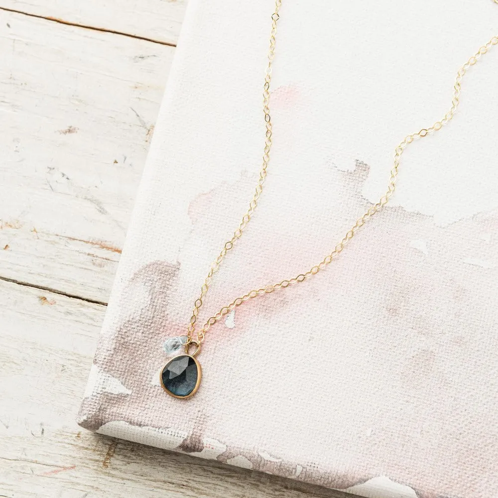 London Blue Topaz Necklace with Swiss Blue Topaz in 14k Gold