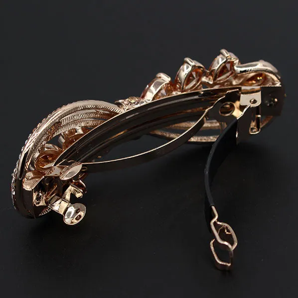 LUX Gold Finish Harvest Bow Hair Barrette w/ Zircon & Czech Rhinestones Champagne