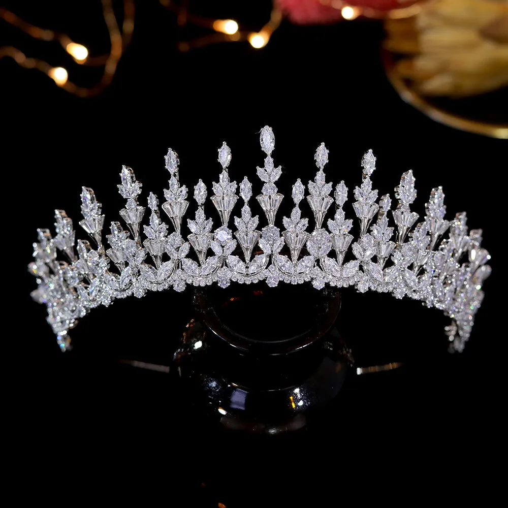 Luxury Floral Elements Bride Tiara-Cubic Zircon Crown- Bridal Hair Accessories