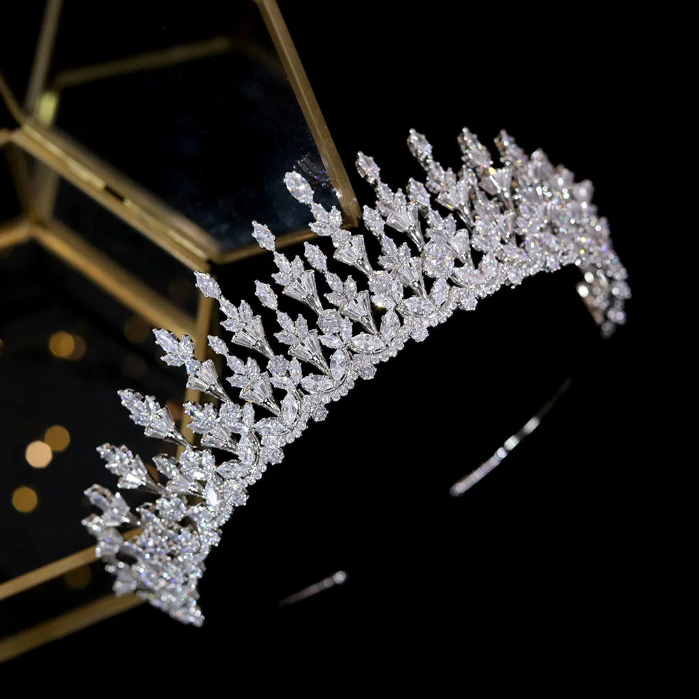 Luxury Floral Elements Bride Tiara-Cubic Zircon Crown- Bridal Hair Accessories