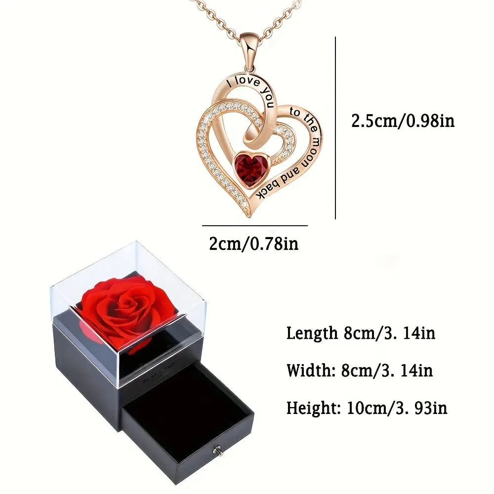 Luxury Love Heart Zircon Necklace With Rose