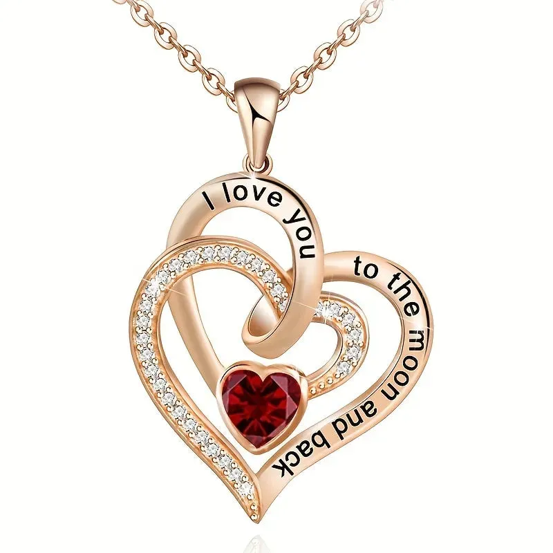 Luxury Love Heart Zircon Necklace With Rose