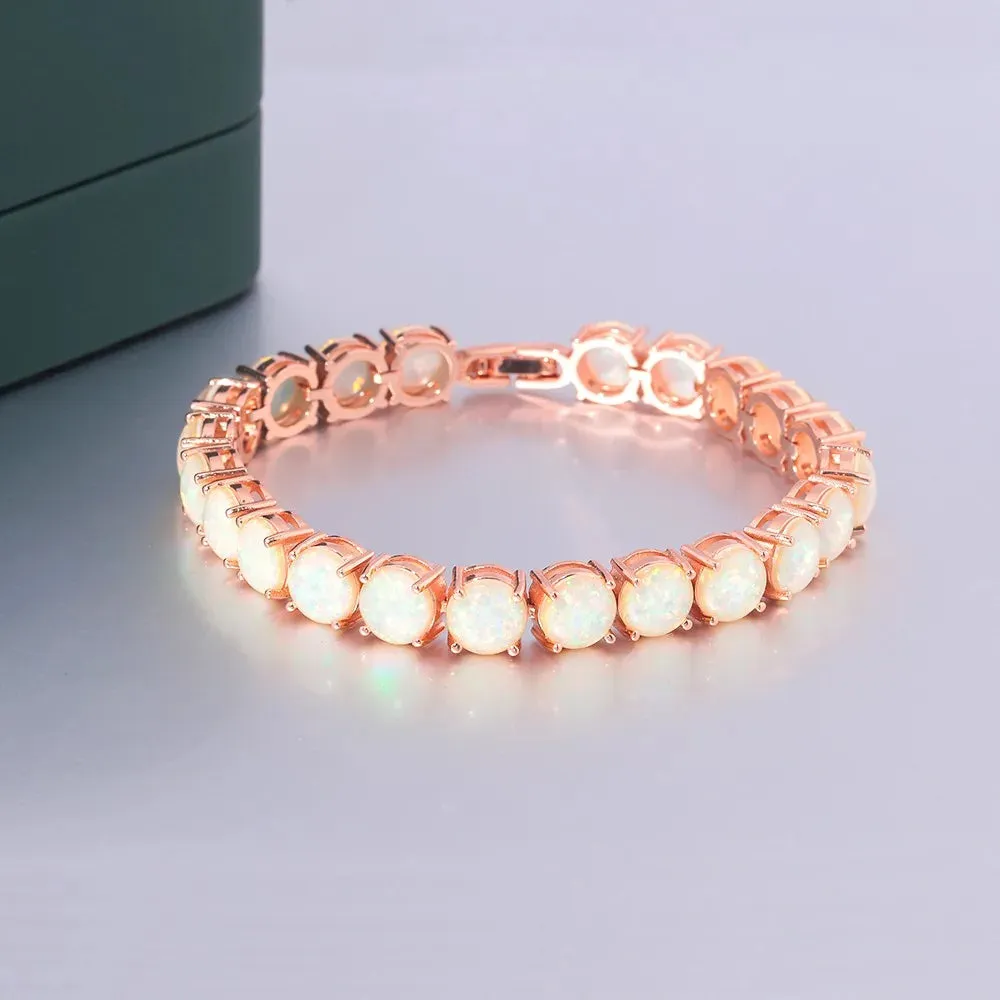 Luxury Silver Plated White Fire Opal Chain Bracelet for Women