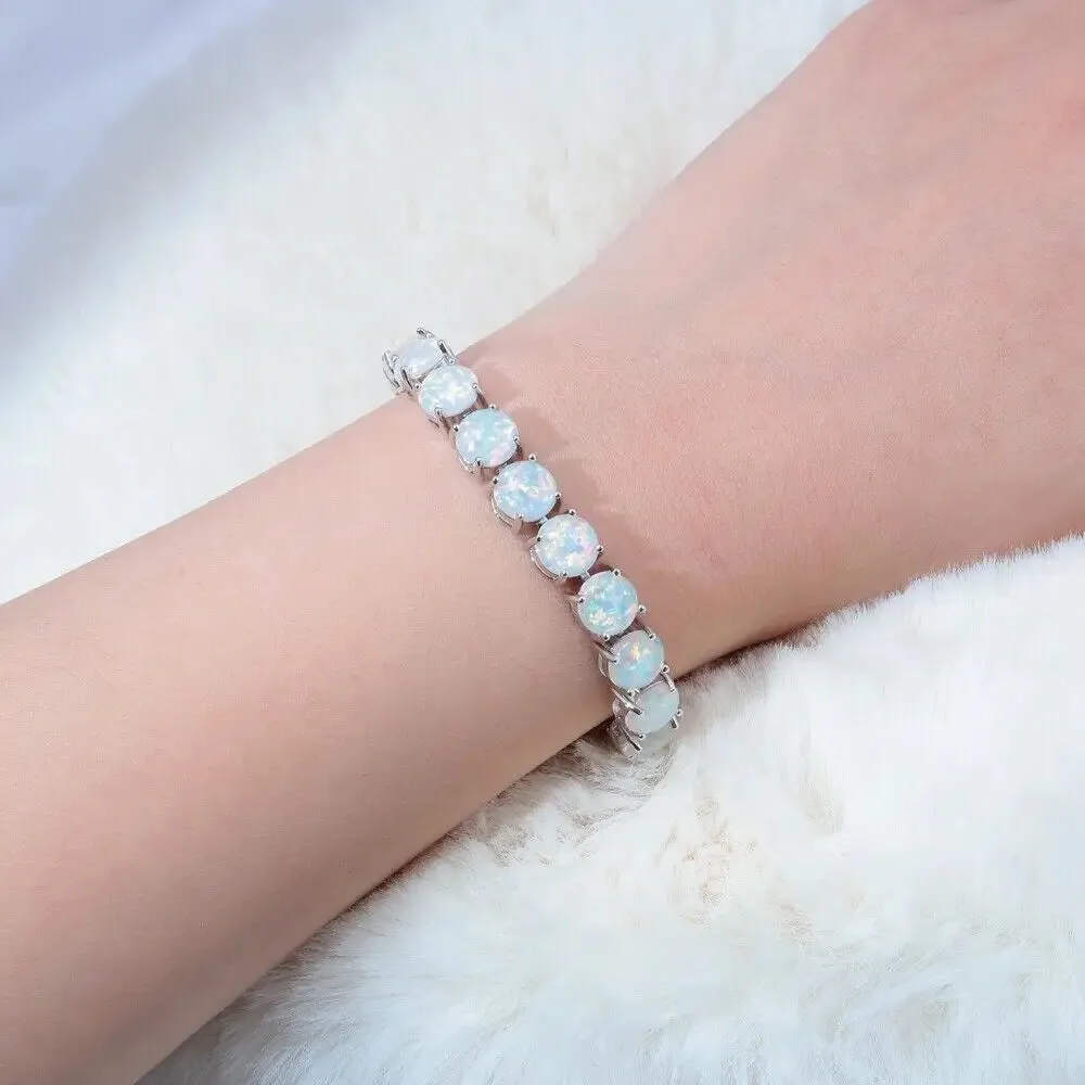 Luxury Silver Plated White Fire Opal Chain Bracelet for Women