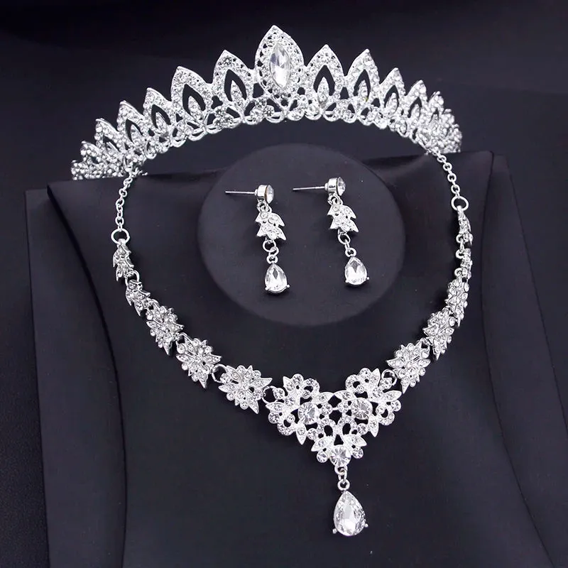 Luxury Small Crown Jewelry Set Bridal Tiara Necklace Earrings Princess Wedding Jewelry Accessories