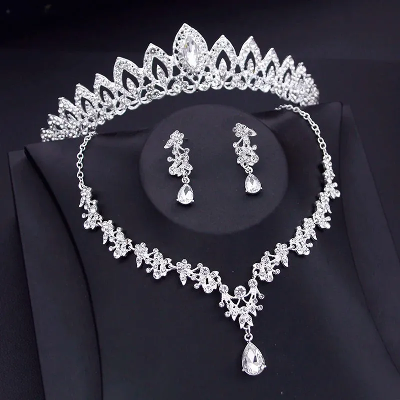 Luxury Small Crown Jewelry Set Bridal Tiara Necklace Earrings Princess Wedding Jewelry Accessories