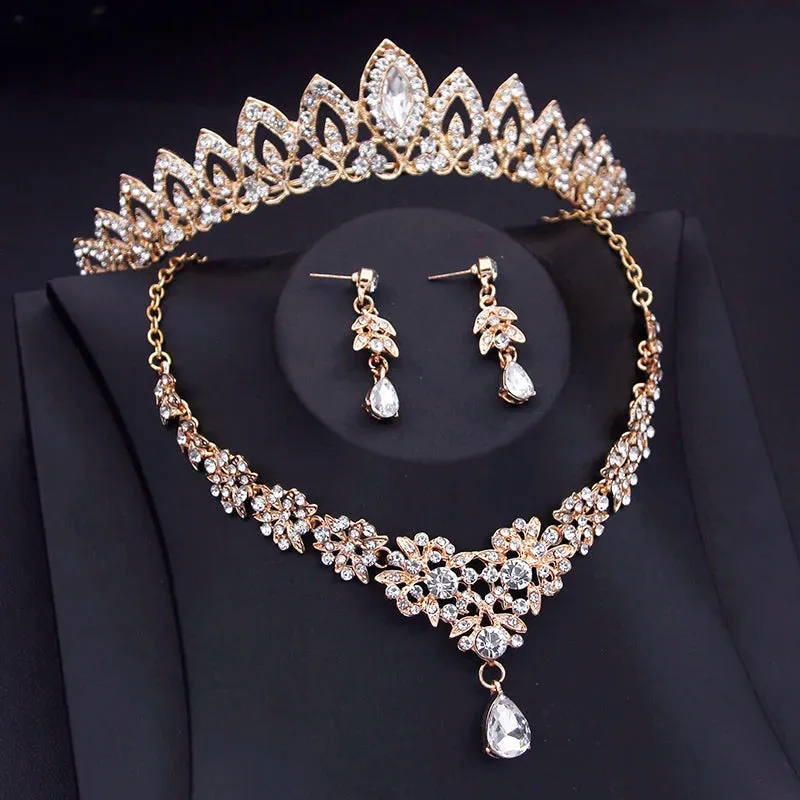 Luxury Small Crown Jewelry Set Bridal Tiara Necklace Earrings Princess Wedding Jewelry Accessories