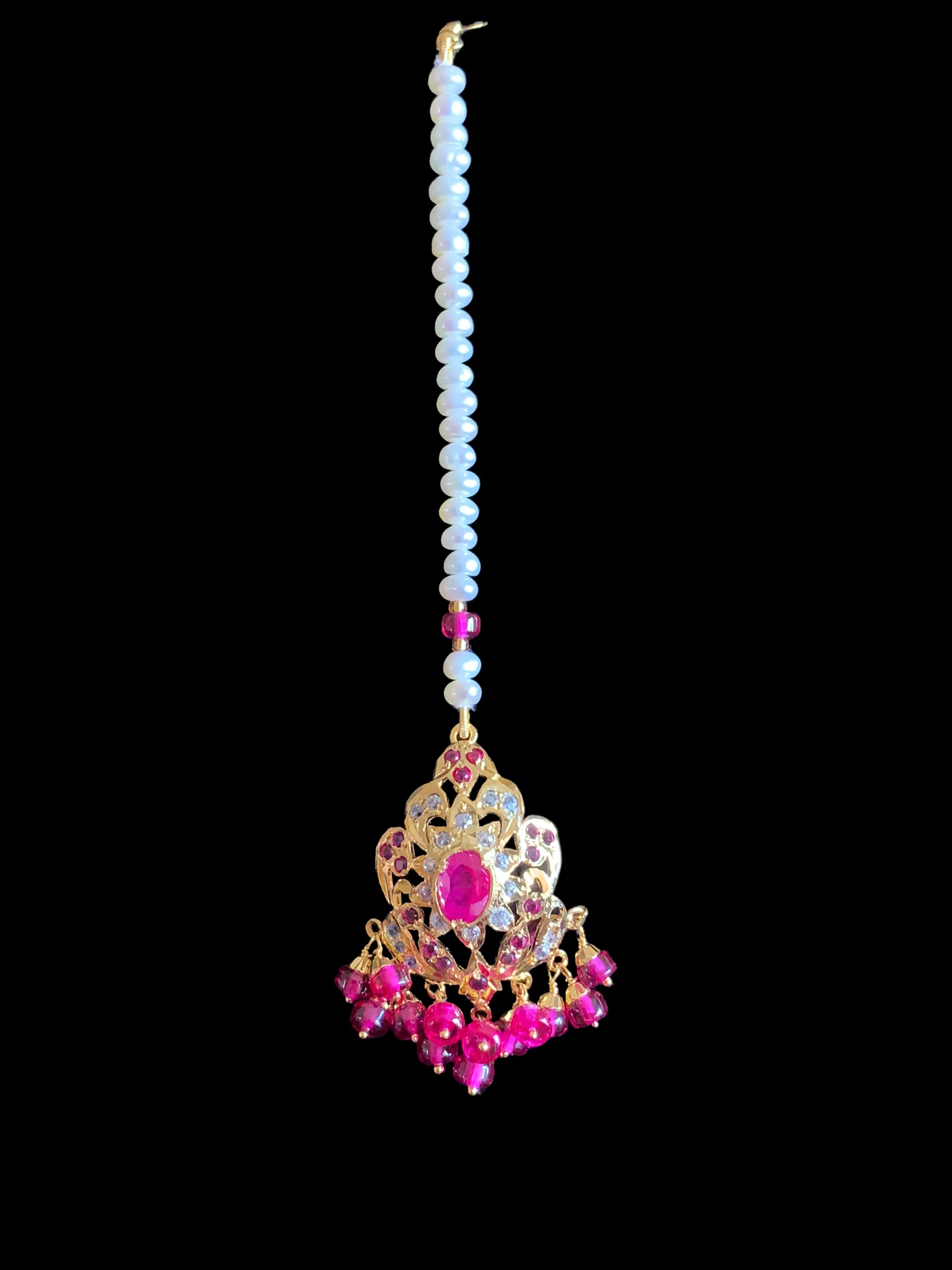 MAHNOOR gold plated silver Rani haar in rubies