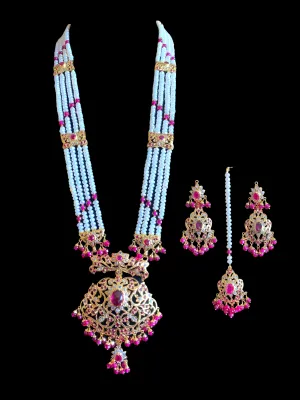 MAHNOOR gold plated silver Rani haar in rubies