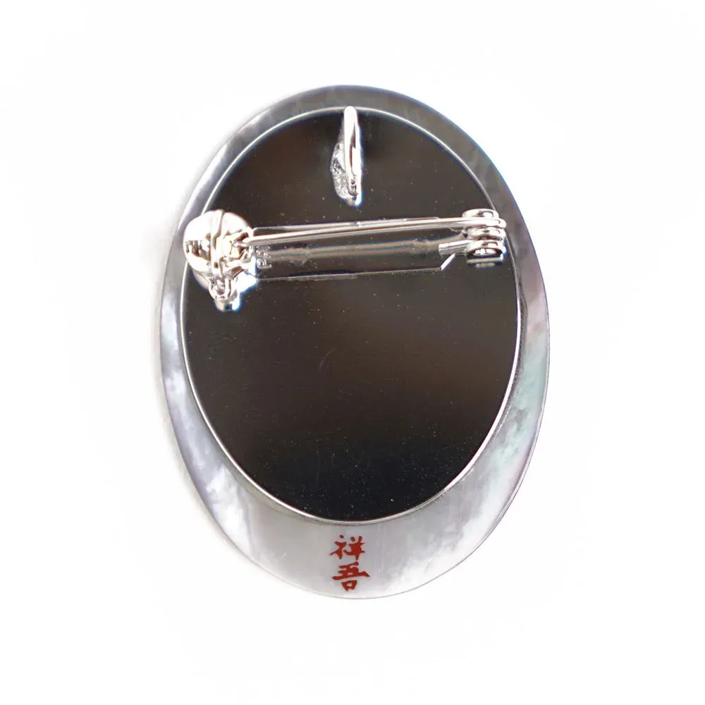 Maki-e Urushi Lacquer Brooch - Black Lip Oyster Pearl Shell / Bellflower -, Traditional Japanese Urushi Lacquer Jewelry