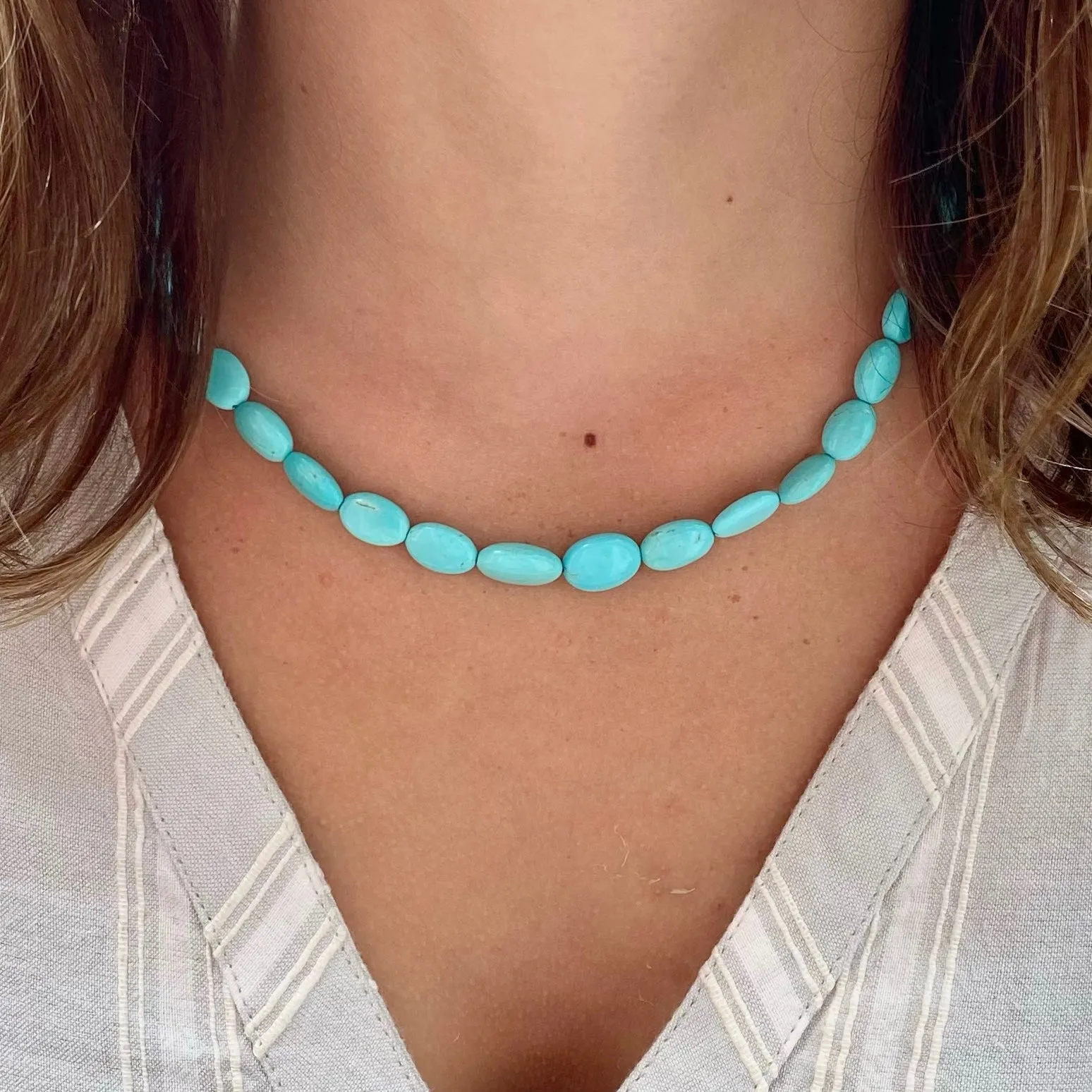 Medium Graduated Oval Turquoise Necklace