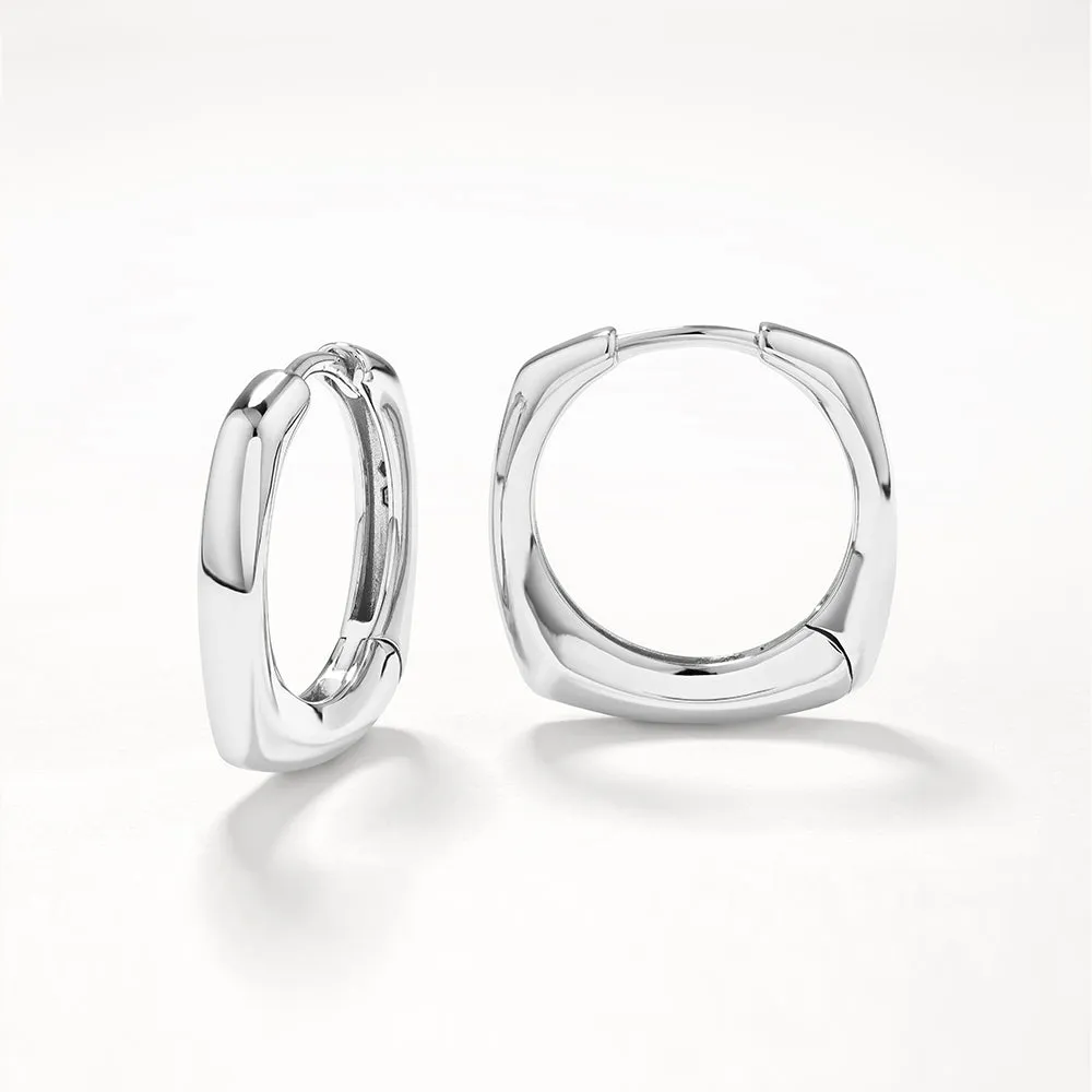 Midi Square Edge Hoops in Silver