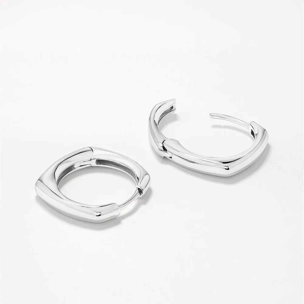 Midi Square Edge Hoops in Silver