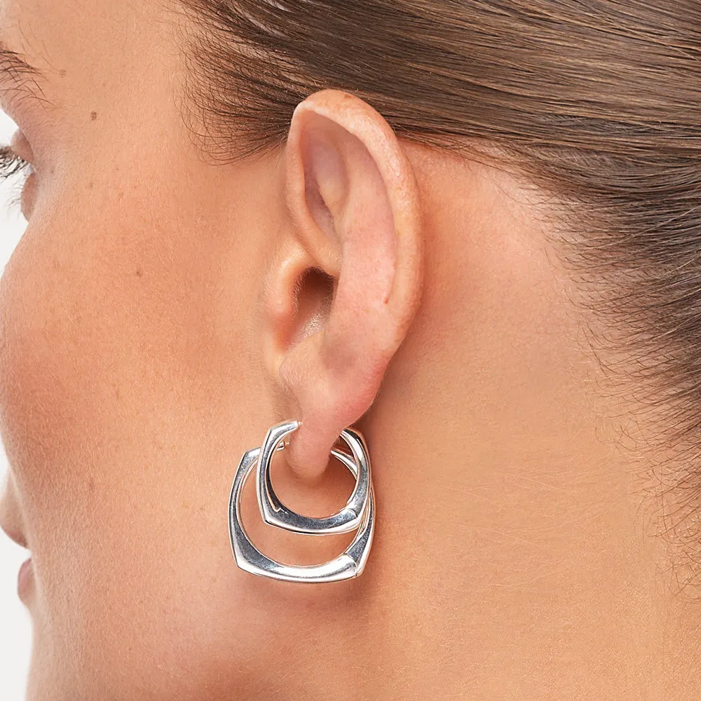 Midi Square Edge Hoops in Silver