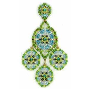 MIGUEL ASES  " SOBE" Turquoise & Lime 3 Drop Chandelier with Post -3.3"