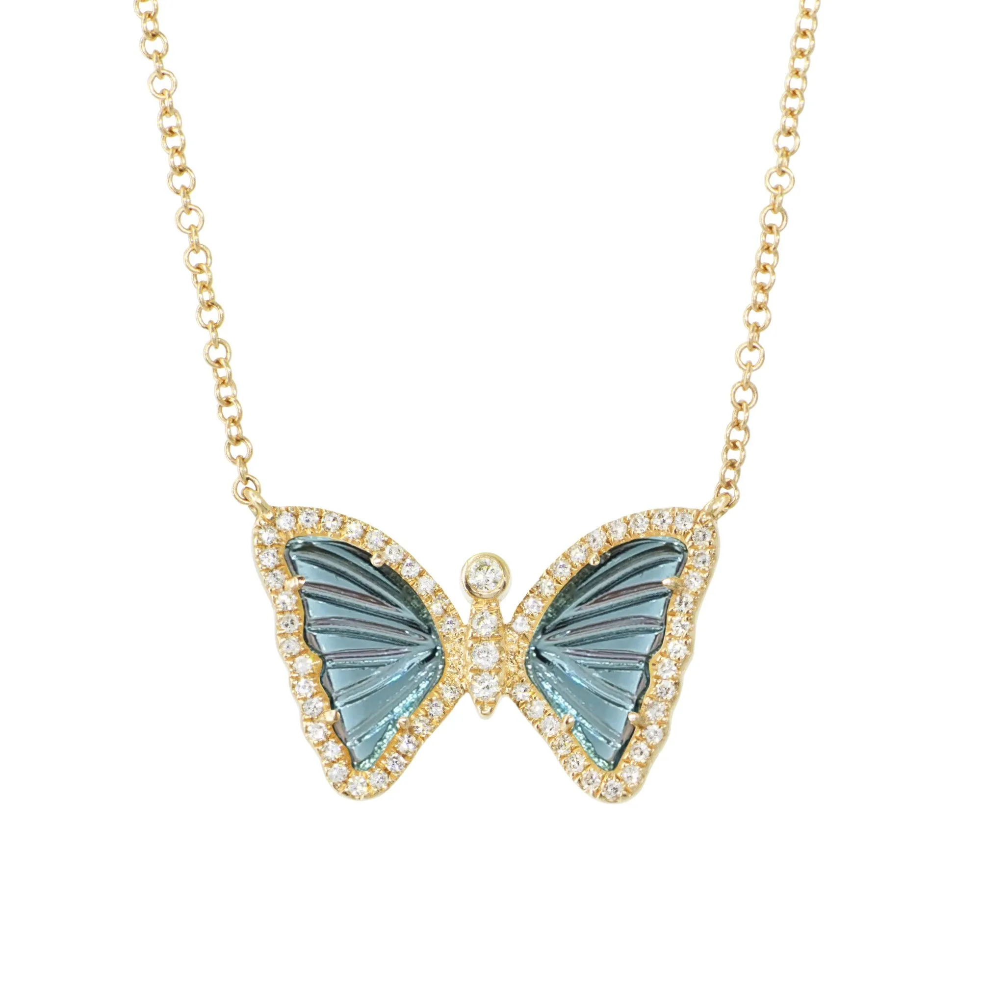 Mini London Blue Topaz Butterfly Necklace with Diamonds