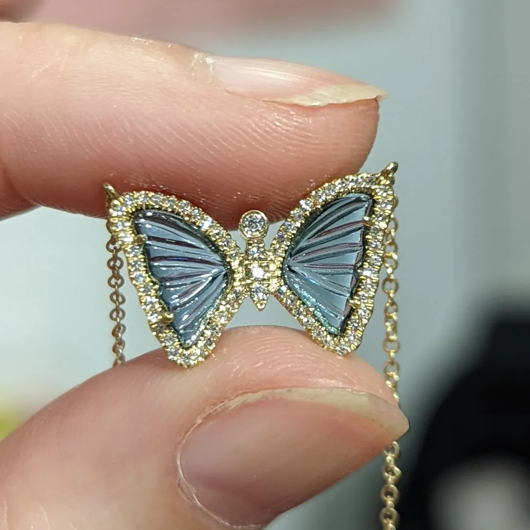 Mini London Blue Topaz Butterfly Necklace with Diamonds