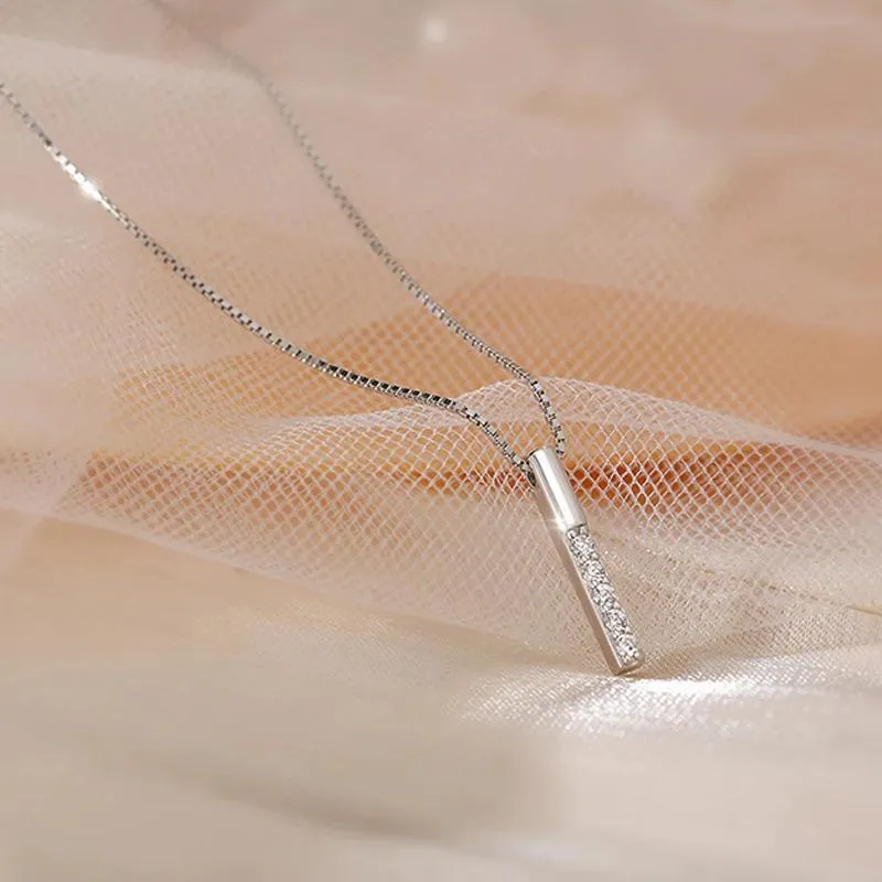 Minimalist Vertical Zircon Bar Pendant Necklace