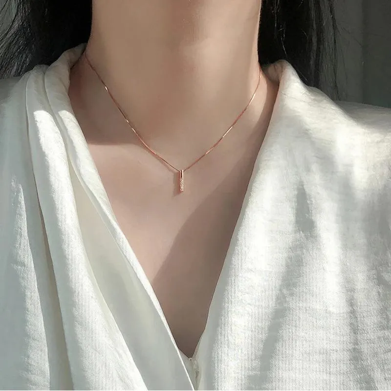 Minimalist Vertical Zircon Bar Pendant Necklace