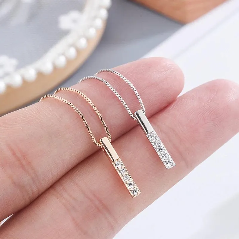 Minimalist Vertical Zircon Bar Pendant Necklace