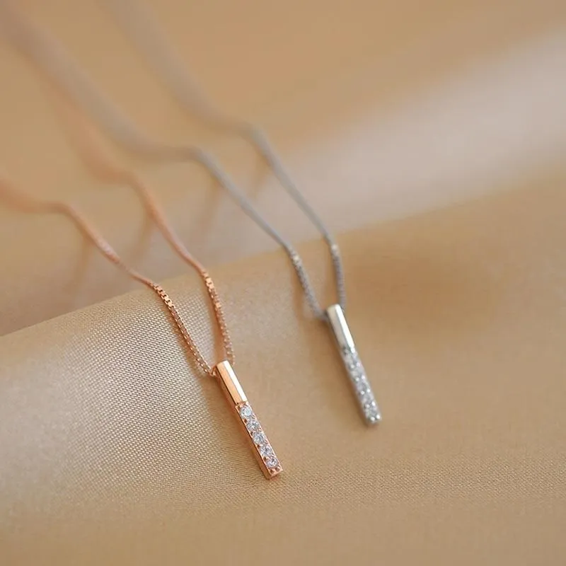 Minimalist Vertical Zircon Bar Pendant Necklace