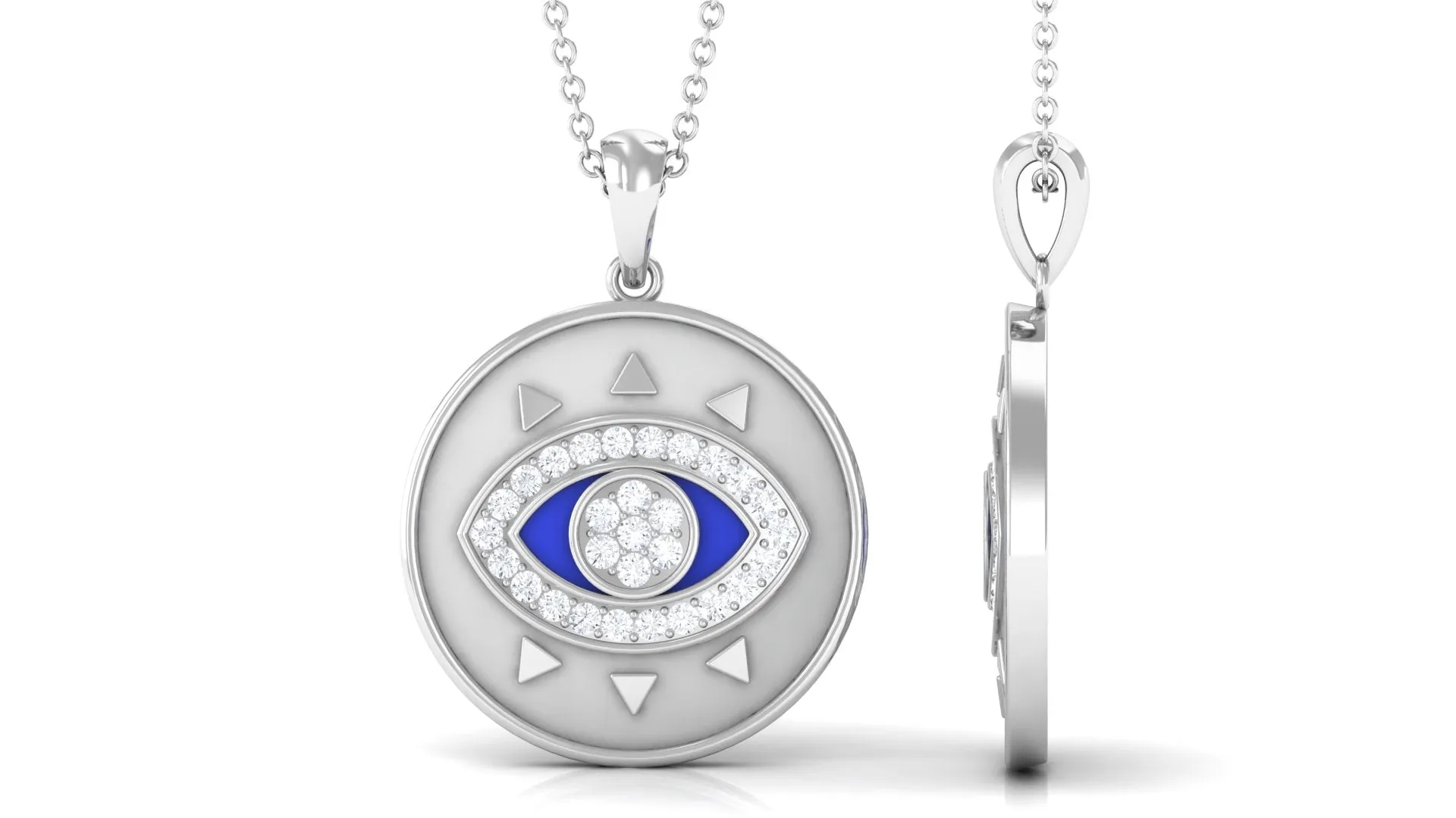 Moissanite and Evil Eye Disc Pendant Necklace