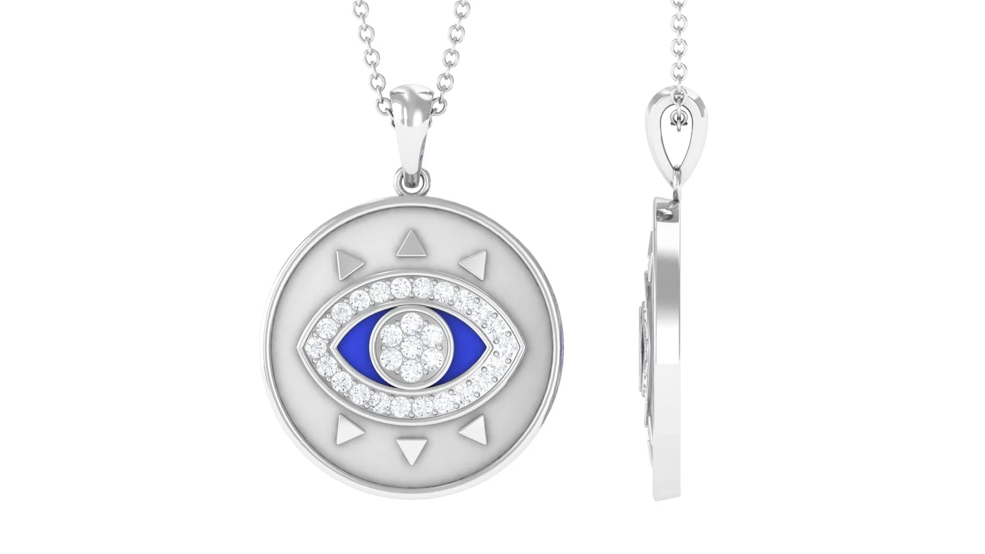 Moissanite and Evil Eye Disc Pendant Necklace