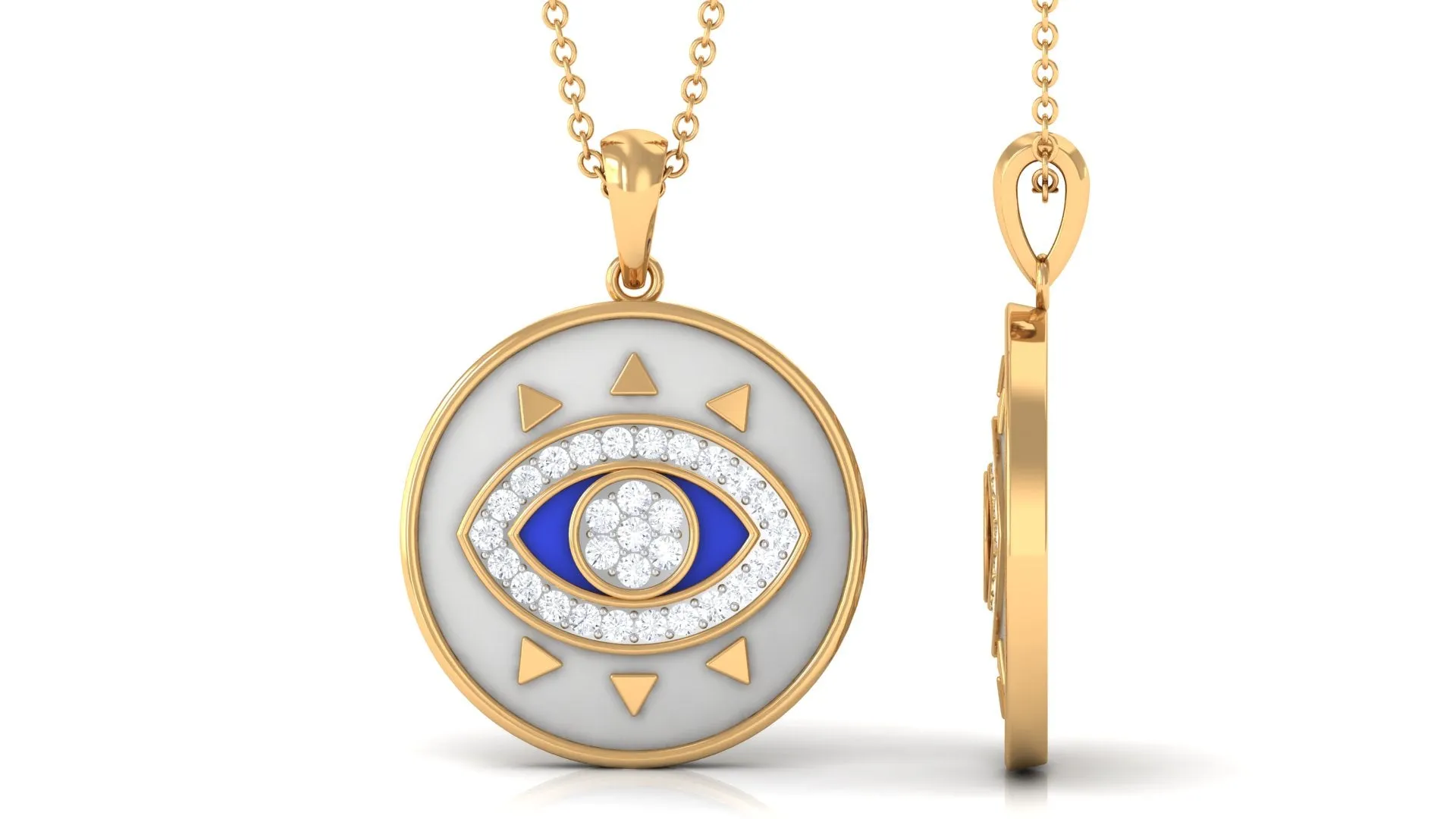 Moissanite and Evil Eye Disc Pendant Necklace