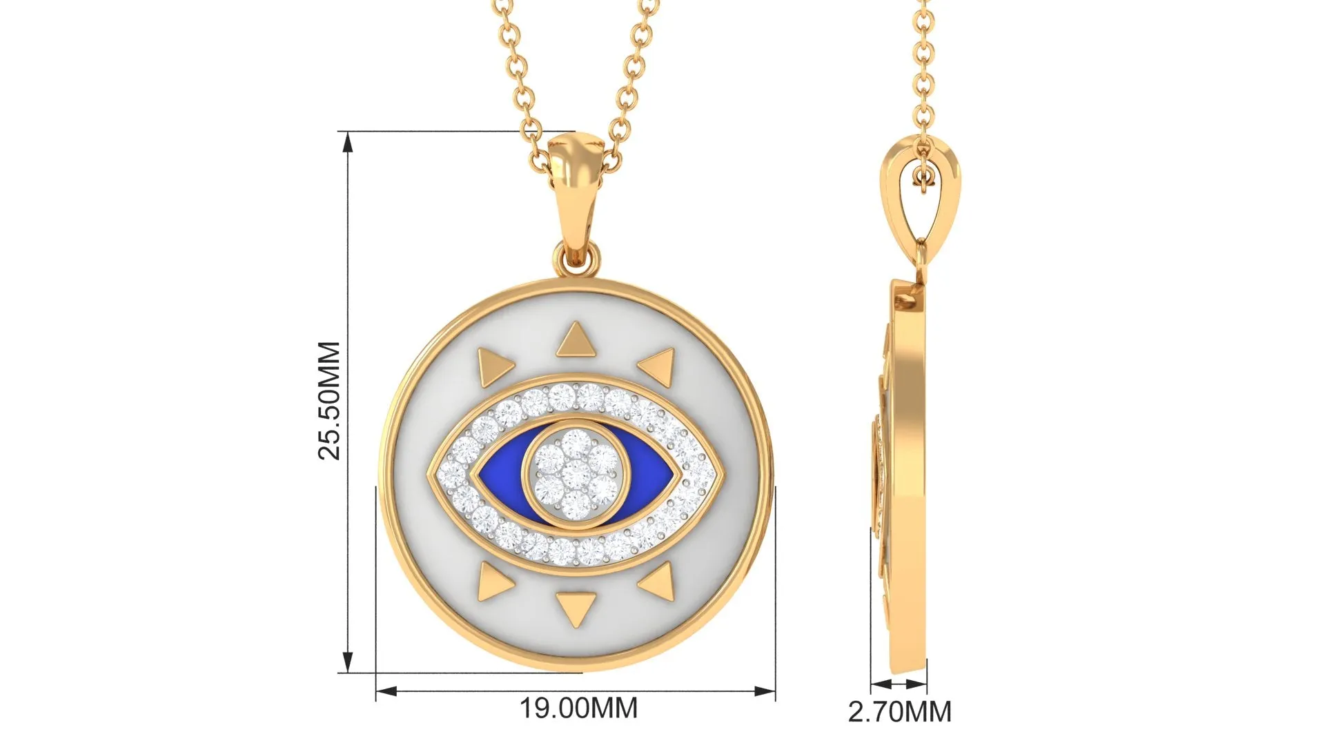 Moissanite and Evil Eye Disc Pendant Necklace