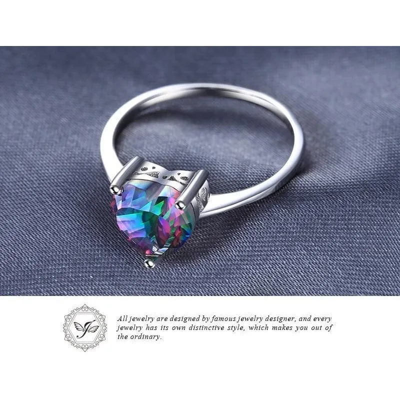 Mystic Topaz Heart Necklace and Ring, Blaze of Brilliant Colors!