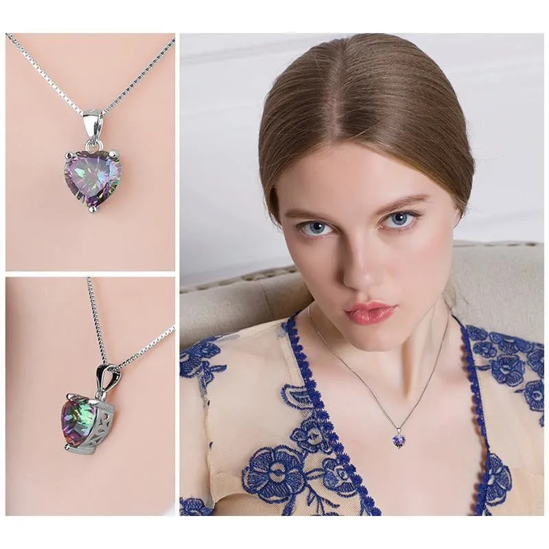 Mystic Topaz Heart Necklace and Ring, Blaze of Brilliant Colors!