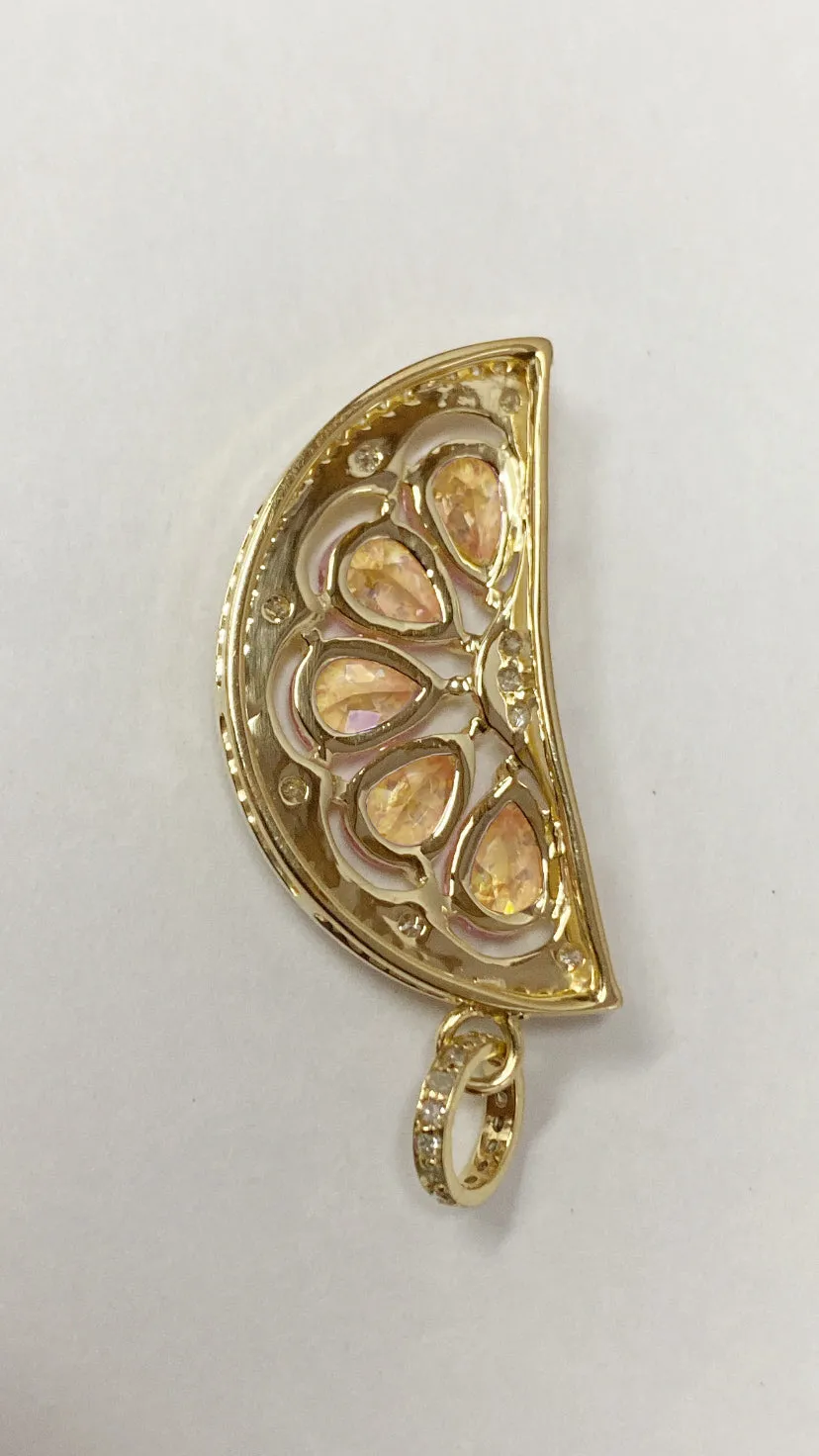 Natural Citrine Orange Slice Pendant With Diamond