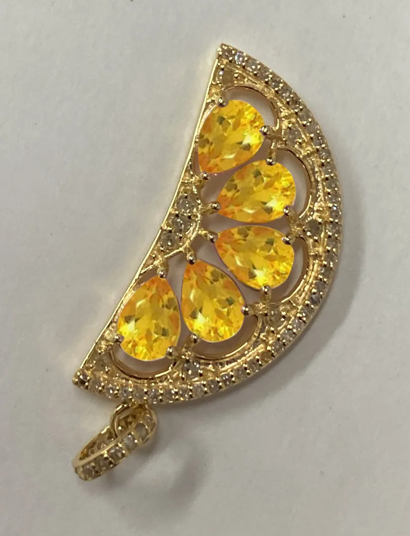 Natural Citrine Orange Slice Pendant With Diamond