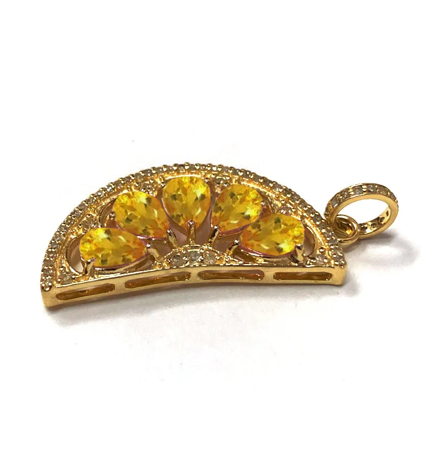 Natural Citrine Orange Slice Pendant With Diamond