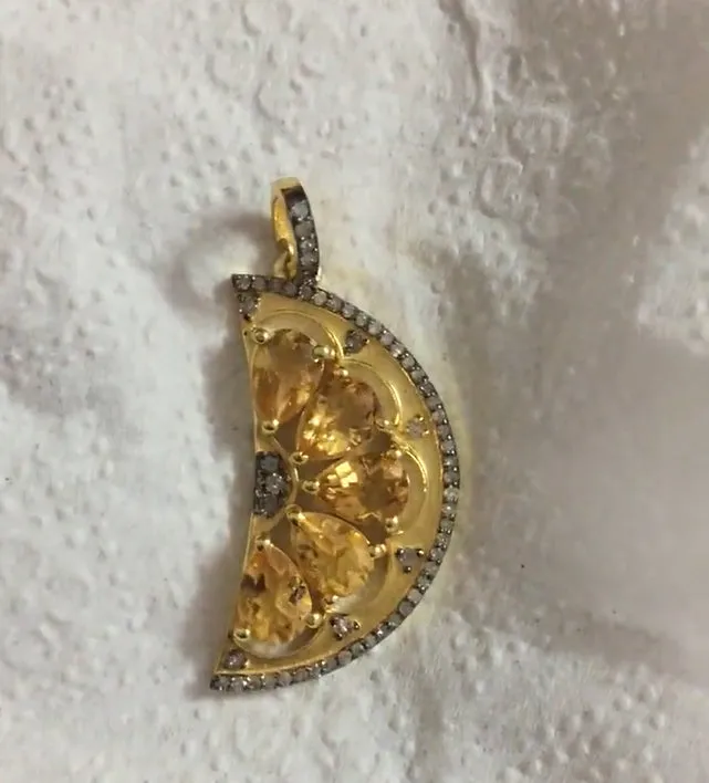 Natural Citrine Orange Slice Pendant With Diamond