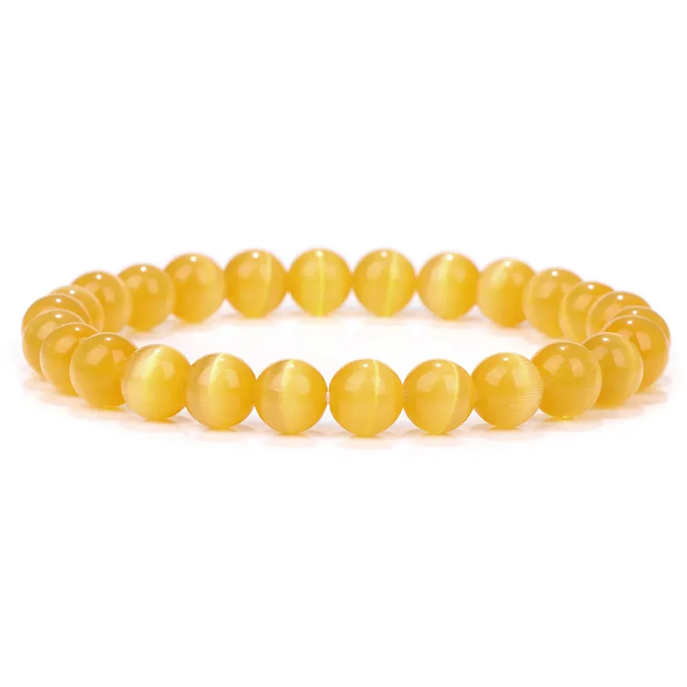 Natural Citrines Bracelet Yellow Quartzs Crystal Cat Eye Opal Stone Bead Bracelets For Women Men Wealth Fortune Bangle Jewelry