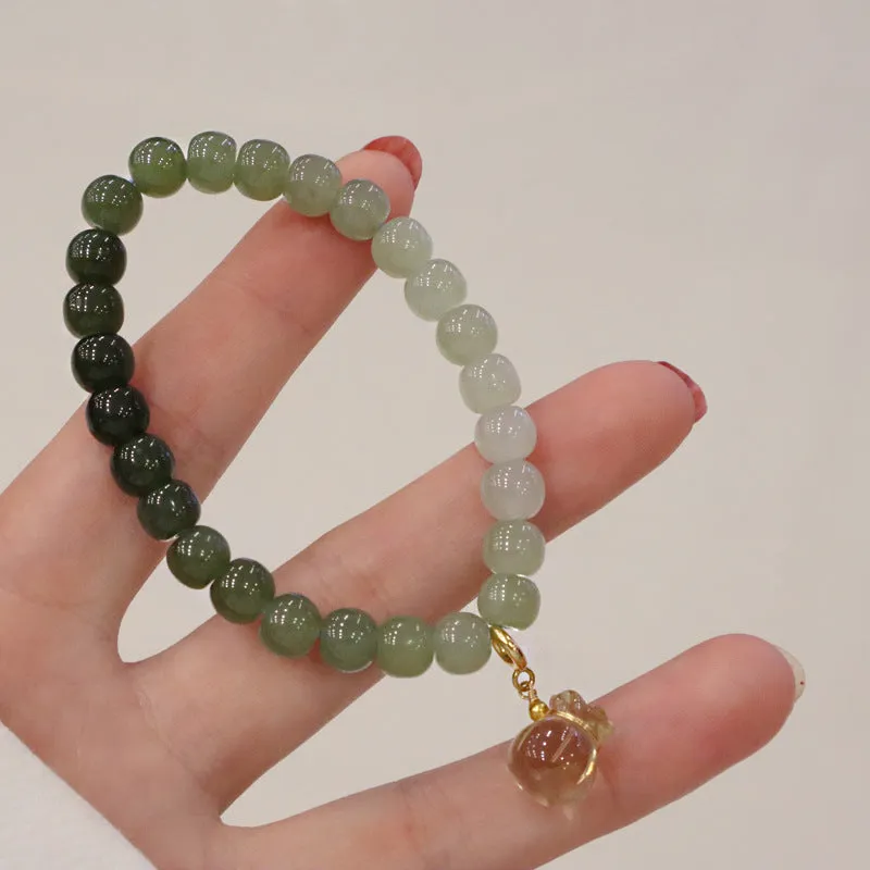 Natural Hotan Qingshui Gradient Jade Stone Beaded Bracelet