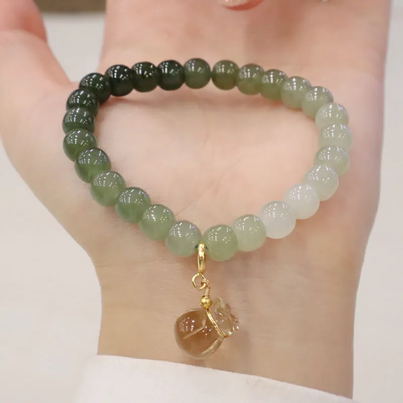 Natural Hotan Qingshui Gradient Jade Stone Beaded Bracelet