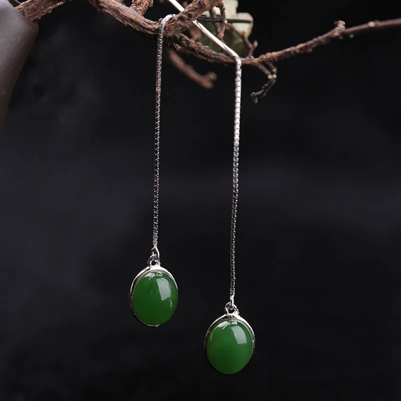 Natural Jade Earrings Nephrite Silver Earrings ZEG539